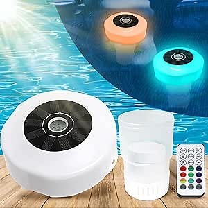 Pool Chlorine Dispenser Floater for 3 Inch 4 Tablets with Solar Light and Digital Thermometer,Floating Swimming Pool Chlorine Dispenser with Remote Control for Pool Spa Hot Tub