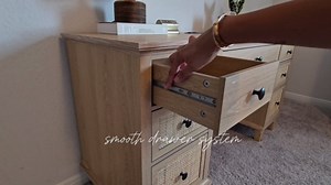 Yechen 58'' Wood Executive Desk with 7 Drawers - Modern Natural Rattan Home Office Desks with Charging Station, Large Long Computer Desk with Storage, Boho Writing Table for Work, Study, Natural Oak