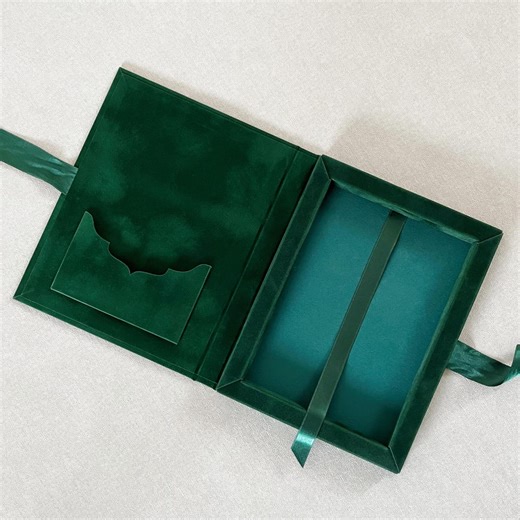 Emerald Velvet Wedding Invitations Box, Green Velvet Box for 5x7" Party Invitations, Gold Foil Monogram, Keepsake, Personalized Photo Box - Etsy