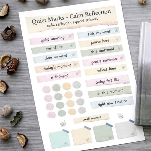 Printable Journal Stickers, Mindful Planner Stickers, Calm Reflection Stickers, A4 Download, Gratitude Journal Kit, Self Care Stickers