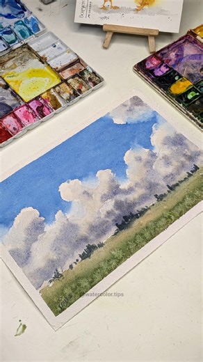 How to Paint Watercolour Clouds | Watercolor Sky tutorial #watercolor #painting #clouds #artshorts