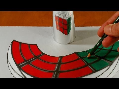 Trick Art - 3D Drawing Rubik's Cube - Anamorphic Illusion by Vamos