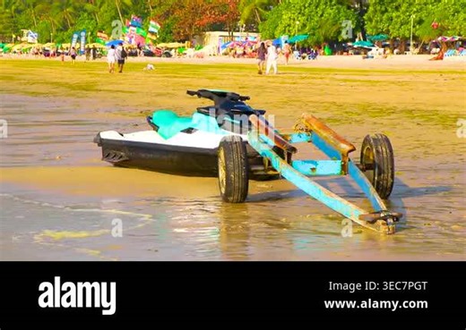 Kathu District Phuket Island Province Thailand 05. March 2026 Trailer for transporting jet skis jetski on the beach in Patong Beach Kathu Phuket Island Southern Thailand in Southeast Asia Stock Video Footage - Alamy