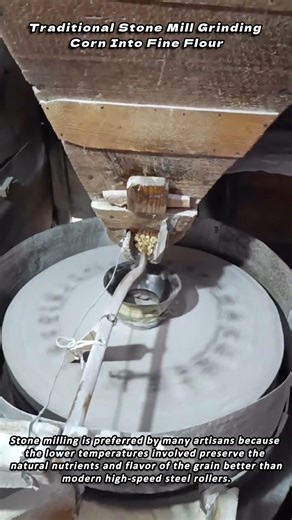 Traditional Stone Mill Grinding Corn Into Fine Flour