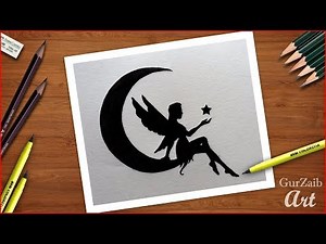 How to draw a fairy sitting on moon and ( very easy) step by step