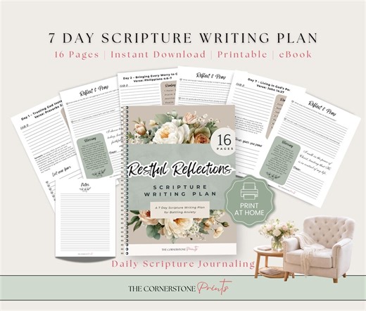 Restful Reflections Christian Scripture Writing Plan | 7 Day Bible Study for Anxiety | Faith Devotional Printable - Etsy