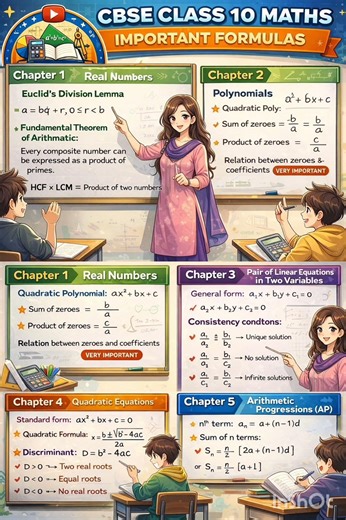 Class 10 Maths Formula Sheet – Chapters 1 to 5! ✨Quick revision.