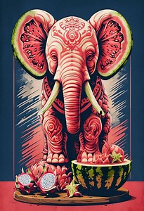Watermelon Elephant Art Print: Tropical Fruit Sculpture - Etsy