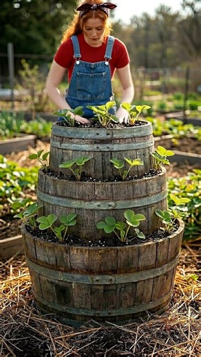 DIY Tiered Strawberry Barrel! 🍓✨ Ultimate Space-Saving Garden Hack