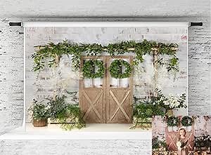 Spring Backdrops Green Plants Photography Backdrop Kate Spring Barn Door Backdrops for Photography, 7x5ft