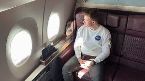 This first class suite has a 43-inch TV and a door that fully closes