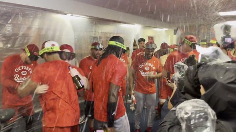 Reds MLB playoffs locker room celebration