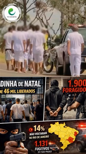 TV Cenário on Instagram: "🚨Saidinha de Natal: quase 2 mil presos não voltam e viram foragidos no Brasil Mais de 46 mil presos foram liberados na saidinha de Natal no fim de 2025. O problema? Quase 2 mil não retornaram aos presídios e agora são considerados foragidos da Justiça. 📌 No Rio de Janeiro, o índice de não retorno chegou a 14%, incluindo integrantes de facções criminosas. 📌 São Paulo lidera em números absolutos: 1.131 presos não voltaram. 📌 Apenas o Tocantins teve retorno total dos b