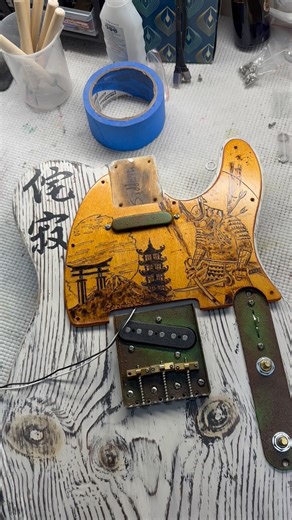 Honor meets tone. The Kanjicaster with a hand-burned samurai pickguard — proof your guitar can tell a story before you even play it. ⚔️🎸 | Gepettos Guild