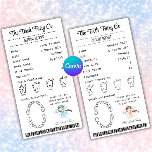 Tooth Fairy Receipt Printable, Editable Tooth Fairy Letter, Tooth Fairy Note, Tooth Fairy Template, Canva Template, Toothfairy Receipt - Etsy