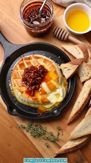 🧀🍯🌶️ Baked Brie with Honey & Chili Crisp 🌶️🍯🧀 I make this when friends drop by and I want something that feels fancy with almost no effort. The warm brie gets perfectly gooey, the honey adds sweetness, and the chili crisp brings just enough heat to keep things exciting 😌 Ingredients: - 1 wheel brie cheese (8 to 12 oz) - 2 tablespoons honey - 1 to 2 tablespoons chili crisp .... 👇 Full Recipe in Comment 💬 | Comfort Combos