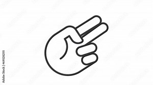 2D black simple thin line animation of hand scissors icon, HD video with transparent background, seamless loop 4K video representing hand gesture.