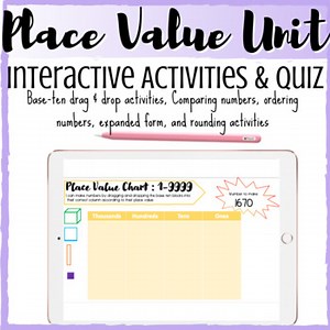 Place Value Unit |Base ten blocks|Rounding|Expanded form| Interactive|Quiz incl.