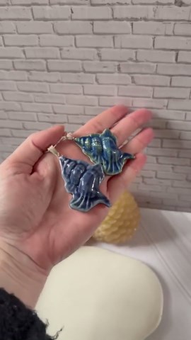 Blue Ceramic Conch Shell Silver Pendant Necklace - Etsy