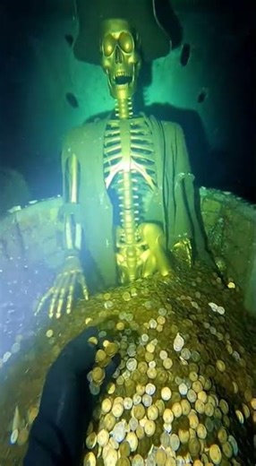 Would you take a coin, or is it cursed? 🕯️🛶 #AdventureAwaits #SeaMystery #UnderwaterWorld #Pirates