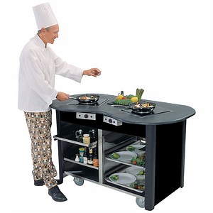 Lakeside 3070B Creation Station® Mobile Stainless Steel Induction Cooking Cart with Black Laminate Finish - 32" x 60" x 35 3/4"