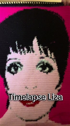 Liza Minnelli by Andy Warhol; by Crochet by Aaron. The original secret celebrity crochet tapestry. #crochetersoftiktok #crochettiktok #crochet #crochettapestry #fiberartist #yarntok #gaycrochet #lizaminelli #andywarhol