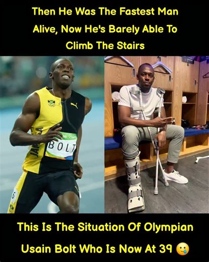 Once celebrated as The Fastest Man Alive, Usain Bolt — the legendary Jamaican sprinter and eight-time Olympic gold medalist — is now facing the realities of aging at 39 🥲. The man who once stunned the world with his lightning speed admits he struggles with simple tasks like climbing stairs due to years of intense training and injuries. Fans around the world are expressing both sadness and respect, remembering how Bolt’s unmatched energy once electrified stadiums across the globe ⚡🏃‍♂️💛. #usai