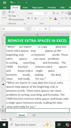 Remove extra spaces in Excel using TRIM