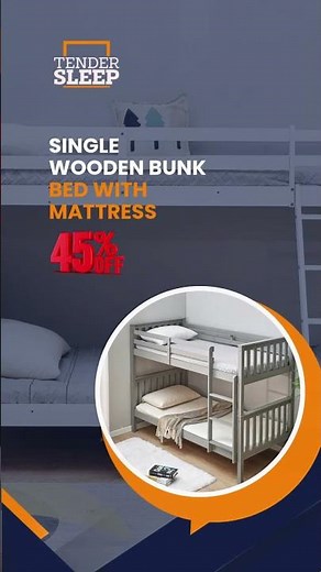 Single Wooden Bunk Bed with Mattress | Tender Sleep | Durable, Practical & Space-Saving
