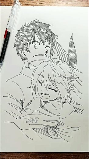 Cute Anime Couple Hug Drawing ✨ #shorts #viral #animeeart #sketch #couple #cute #hug #art #drawing