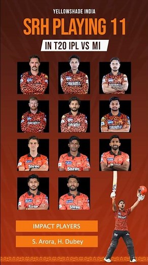 SRH Playing 11 vs MI IPL 2026 💥 Sunrisers Hyderabad Team & Squad #srh #ipl2026