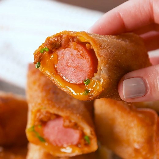 18M views · 11K reactions | Chili Cheese Dog Egg Rolls >>> hot dogs....