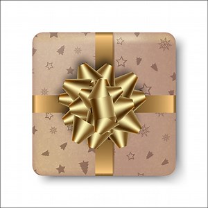 Realistic golden gift box with golden bow. Vector.