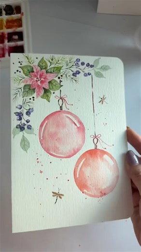 Holiday card 1 - Baubles & Poinsettia #shortsyoutube #shorts #arttutorial
