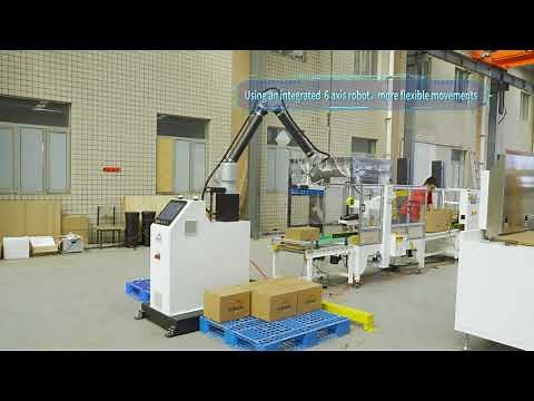 carton erector box sealer with Cobot Palletizer handles boxes, bags, and pails collaborative robot