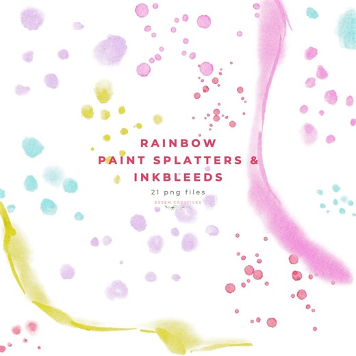 Rainbow Paint Splatter Clipart Overlay, Watercolor Ink Bleeds Clip Art, Colorful Watercolor PNG Overlay, Brush Stroke Circle Dot Graphic - Etsy