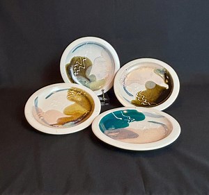 Handmade Abstract Studio Pottery Plates, Set of Four Small Stoneware Plates, Earth Tone Art Plates, Artisan Ceramic Decor - Etsy