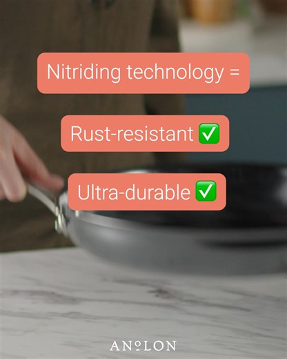 Introducing Anolon N₂ Carbon Steel! N₂ blends timeless performance with modern innovation, featuring a first-of-its-kind mirror-polished finish and a nitrided surface that’s tough, rust-resistant, and releases food effortlessly. No seasoning, no hassle. Just clean, elevated cooking. *Product design does not involve intentionally adding to the cooking surface any PFAS—known as forever chemicals—which may otherwise be present in the environment. | Anolon