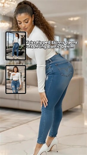 High waist ripped skinny jeans with butt lifting elastic denim.