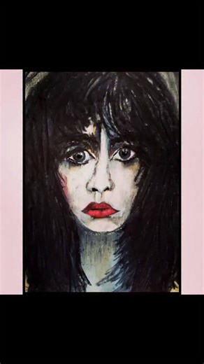 Sharon Rene Quirky Artist on Instagram: "Babooshka 🎵 Figurative portrait painting made using charcoal, watercolors, and marker pens. The wild hair reminds me of Kate Bush in her fantastic video where she is dancing around the man who wears a top hat and tails. What a woman she is! An icon. #quirkyart #babooshka #interestingart #differentart #portrait"