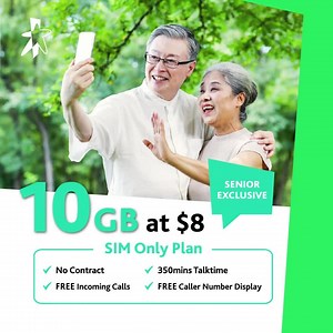 StarHub on Instagram: "📲 $8 for 10GB SIM Only plan for Seniors!⁣ ⁣ Seniors aged 60 and above get to enjoy 350 mins Talktime, FREE incoming calls and Caller Number Display. Hassle-free sign up on Singapore’s Fastest Network – www.starhub.com/seniorplan⁣ ⁣ Plus, add on Safety Suite services for a safer surfing experience. Learn more at www.starhub.com/FastIsNowSafe"