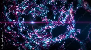 Visual representation flying through abstract digital tunnel funnel artificial intelligence neural network. This animation can be used for visuals, vj, light presentations or as motion background loop