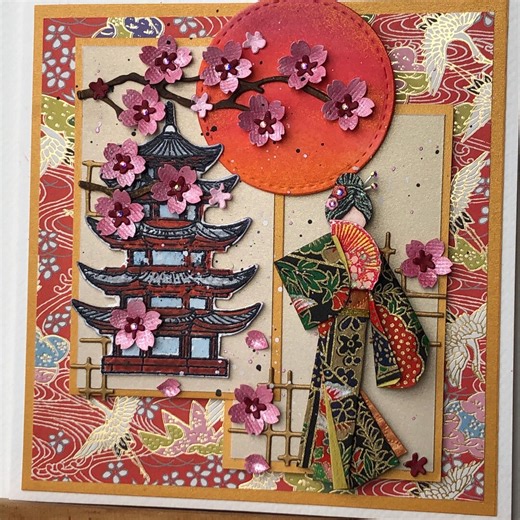 Cherry Blossom Card,japanese Style Card, Origami Doll Card, All Occasions Card, Handmade Luxury Card,happy Birthday - Etsy