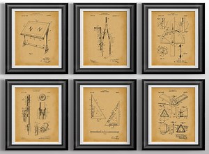 Architecture Poster Set of 6 Mechanical Engineer Gift Wall Art, Draftsman Table Patent Prints - Etsy