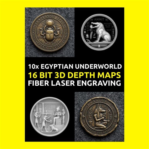 10x Challenge Coin 3D Depth Map, CNC PNG File, Fiber Laser, Lightburn, Engraving, Embossed, Grayscale Height Map Ancient Egyptian Underworld - Etsy
