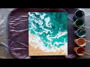 #7 first time painting ocean waves and beach | acrylic pouring for beginners