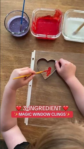 These Valentine Window Clings are so easy! 3 tbsp school glue, 1/4 tsp dish soap, and food die! #diy