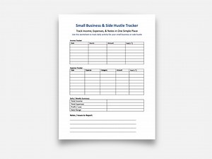 Small Business & Side Hustle Tracker Printable | Income and Expense Worksheet | Simple Business Budget PDF | Instant Download - Etsy Canada