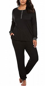 Watch Women's Plus Size Pajama Set Long Sleeve Tops and Long Pajama Pants Thermal Sleepwear Set Henley Pj on Amazon Live