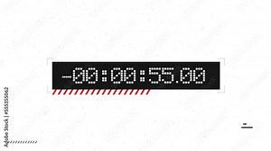 One minute digital timer counter animation with milliseconds. Countdown timer with glitch. Futuristic modern digital counter animation.